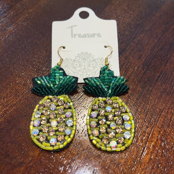 Beaded Pineapple Earrings with Rhinestones - Picture 1 of 6